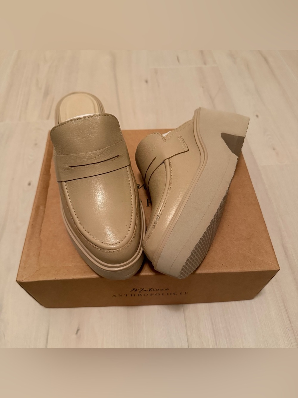 Anthropologie NEW Beige Kelly Platform Mule Loafers Size 8